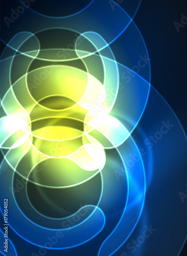 Round glowing elements on dark space, abstract background © antishock