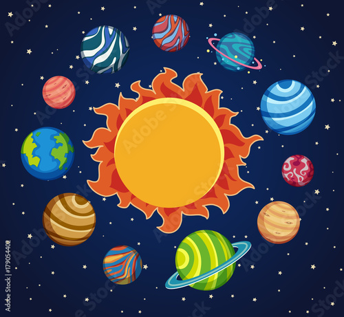 Solar system background with planets around the sun