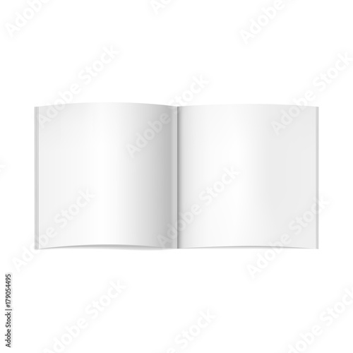 Vector realistic square opened book, journal or magazine mockup. Blank open pages of sketchbook or notebook template for catalog, brochure design