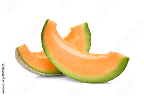 slice of japanese melons, orange melon or cantaloupe melon isolated on white background