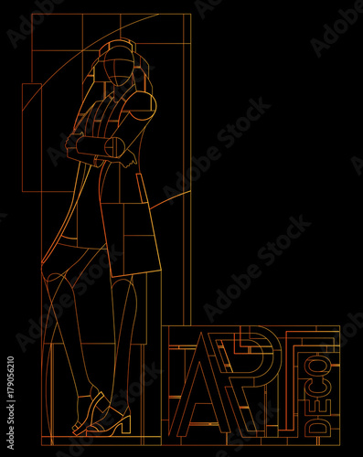 Art-deco girl. Retro party invitation design. Art-deco vector illustration