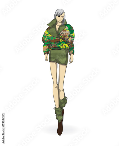 Autumn-winter 2018. Lovely girl in a jacket, on a white background. Vector illustration.