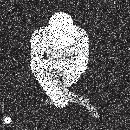 Black and white grainy dotwork design. Pointillism pattern with optical illusion. Stippled vector illustration.