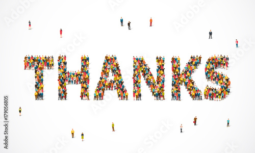 Group of people standing in a word Thanks