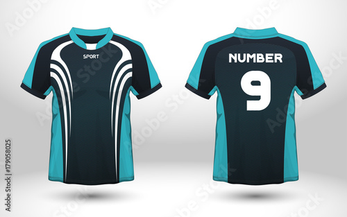 Layout football sport t-shirt design. Template front, back view. Soccer kit national team shirt mock up. Vector Illustration.