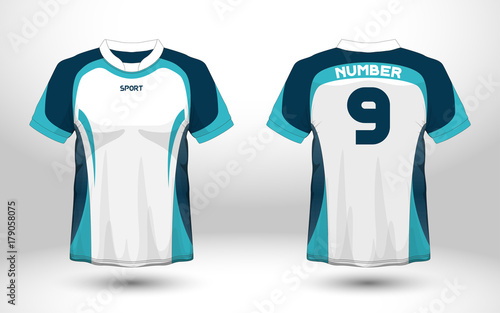 Layout football sport t-shirt design. Template front, back view. Soccer kit national team shirt mock up. Vector Illustration.