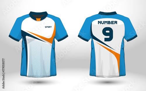 Layout football sport t-shirt design. Template front, back view. Soccer kit national team shirt mock up. Vector Illustration.