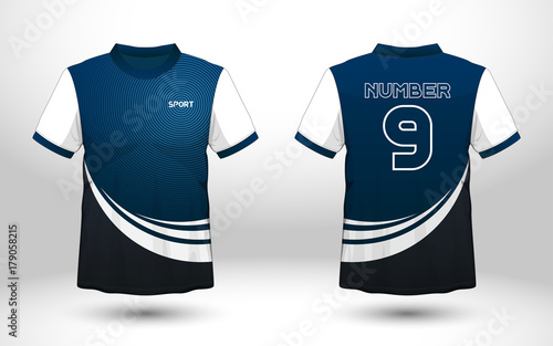 Layout football sport t-shirt design. Template front, back view. Soccer kit national team shirt mock up. Vector Illustration.