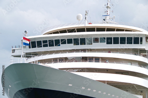 Holland America Line luxury cruiseship or cruise ship liner in port of Rostock, Warnemunde during Baltic cruising photo