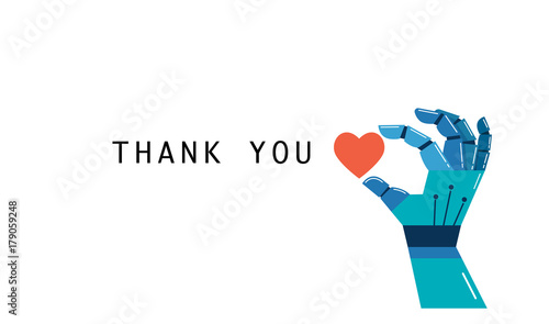Robotic hand with heart, thank you concept