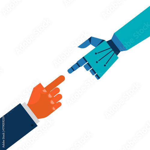 Robotic and human hands connection