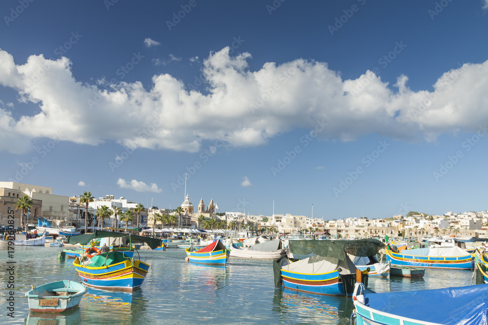 Malta, Marsaxlokk Harbour, Luzzu Boats