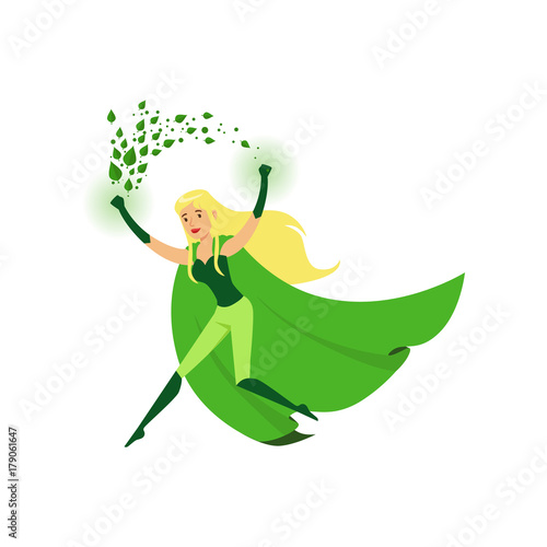 Cute eco superhero girl with super strength
