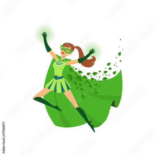 Illustration of superhero girl with hands up in action