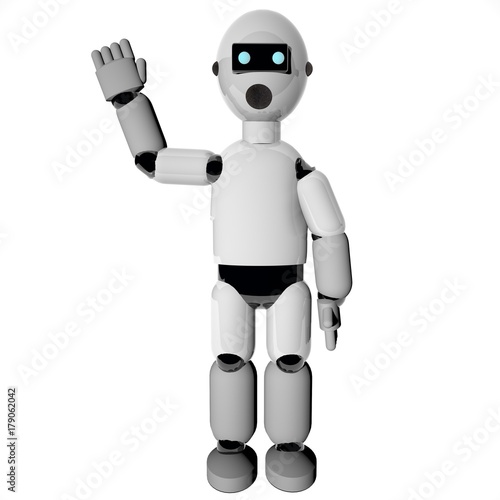 Waving robot over white background