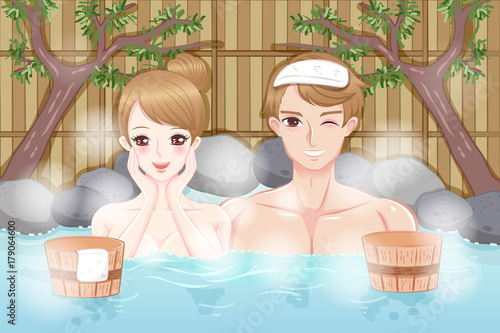 couple with hot spring