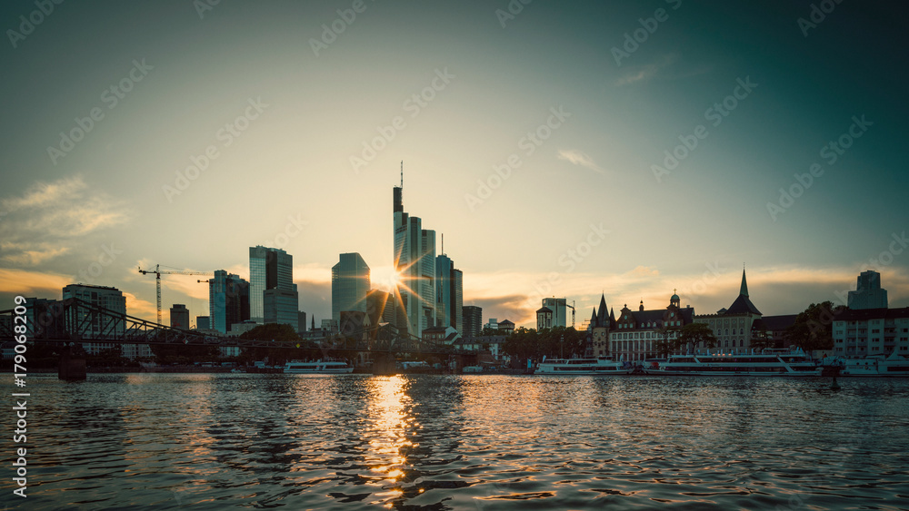 Frankfurt skyline at sunset