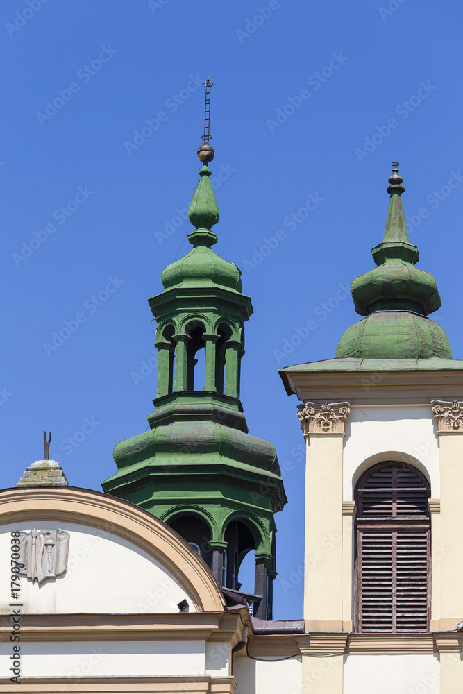 Obraz premium Detail green domes church of Virgin Mary in Ivano-Frankivsk, Ukraine.