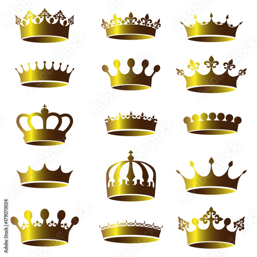 Set of vector vintage golden crown icons