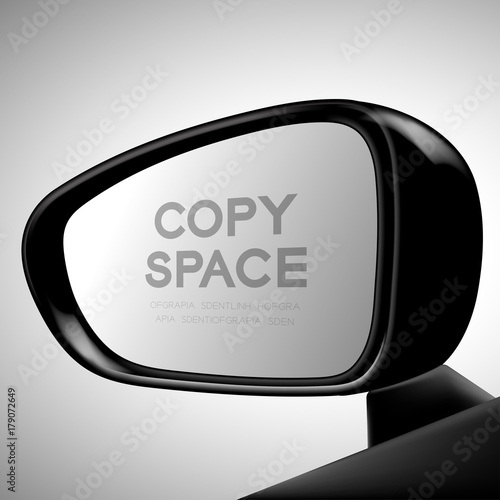 Mock-up wing mirror car view from inside illustration black color isolated on gradient background, with copy space