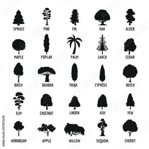 Tree icons set, simple style