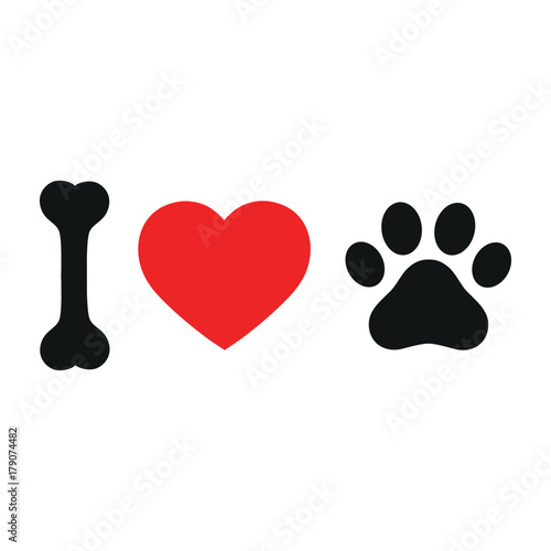 sign I love dog on white background