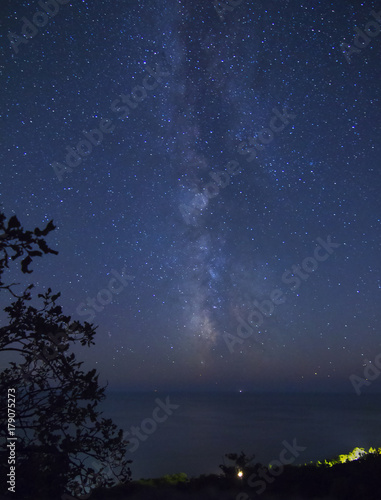 Starry night . The Milky Way over the sea.