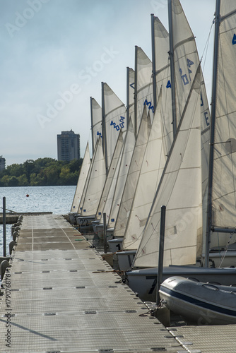 Minneapolis, Minnesota - September 19, 2017: 420 laser sailing boats in Lake Minnetonka in Minneapolis, USA 
