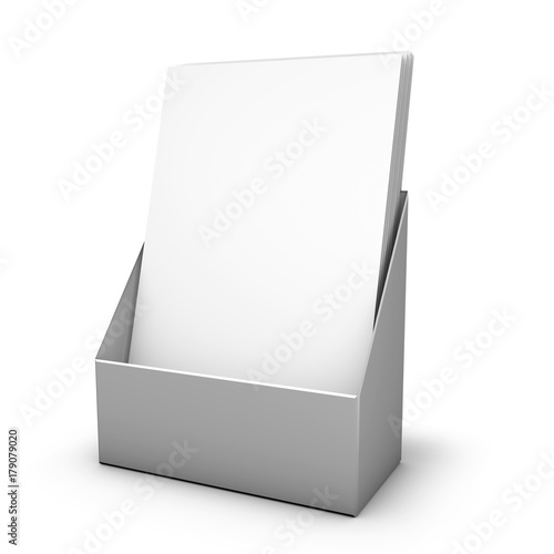 Brochure holder with blank brochures inside handout mockup.