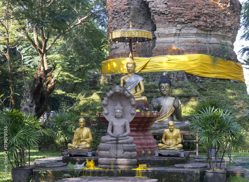 Buddhist statues in a garden at Wat Pansao Chiang Mai Lanna Thailand photo