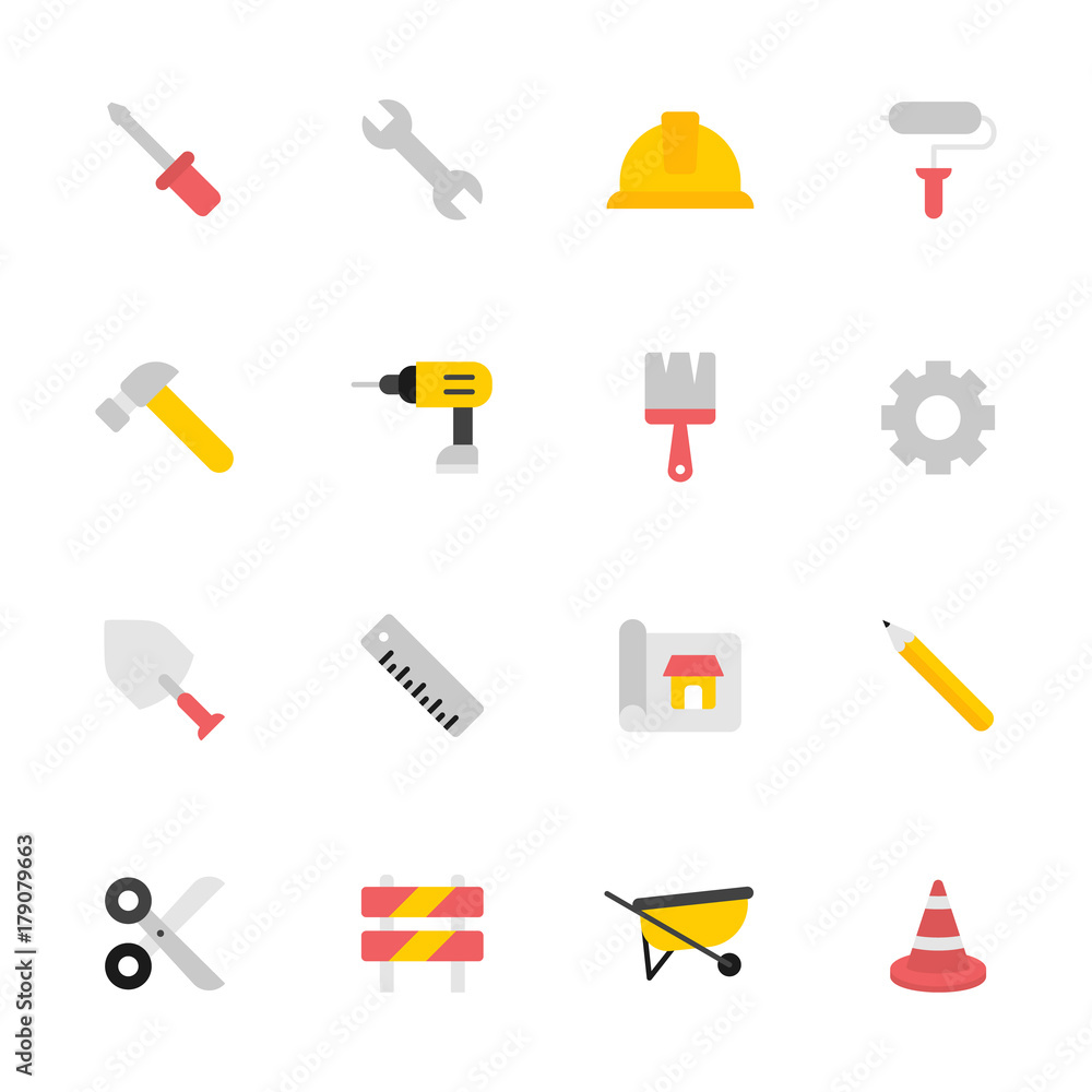 Flat web icons set - building, construction and home repair tools