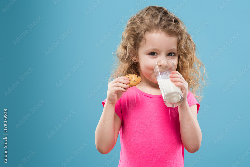 Cute girl with tumbler and milk container Cute girl with tumbler and milk container