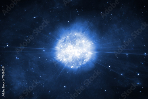 Supernova explosion, space background with stars photo