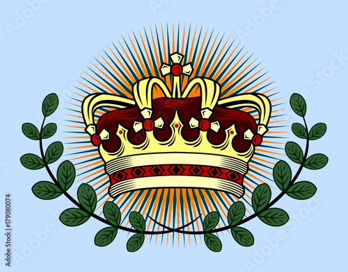 Crown, against the background of laurel branches