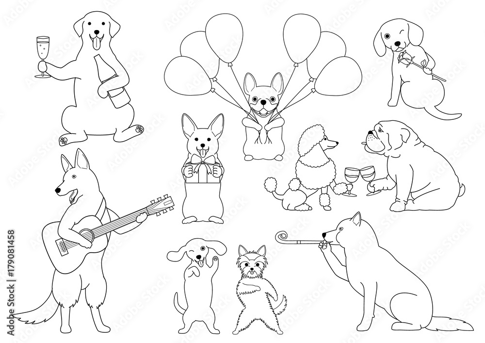 party dogs line art