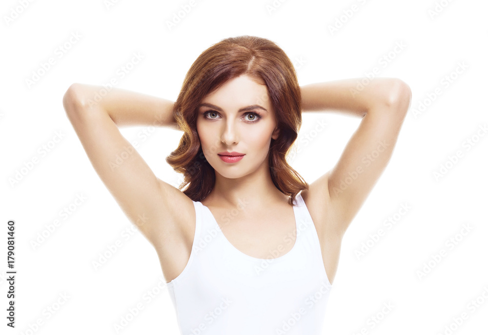 Portrait of beautiful and young brunette girl isolated on white Portrait of beautiful and young brunette girl isolated on white