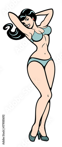 Image of a sexy girl in a traditional style of Old school tattoo pin up