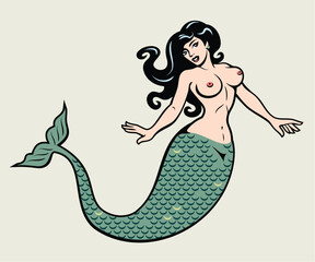 Keuken achterwand Zeemeermin Old school pin-up zeemeermin tattoo  © Marina Andrienko