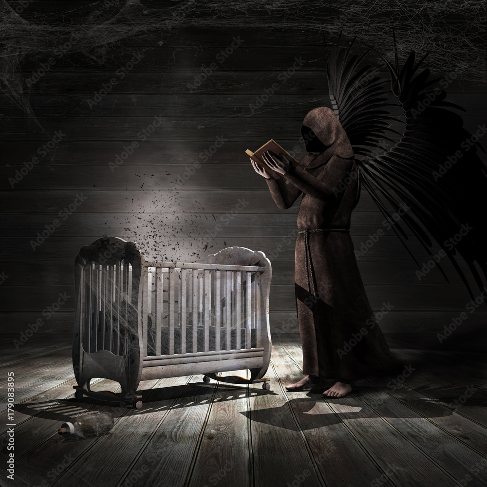 Angel and the empty cradle Stock Illustration