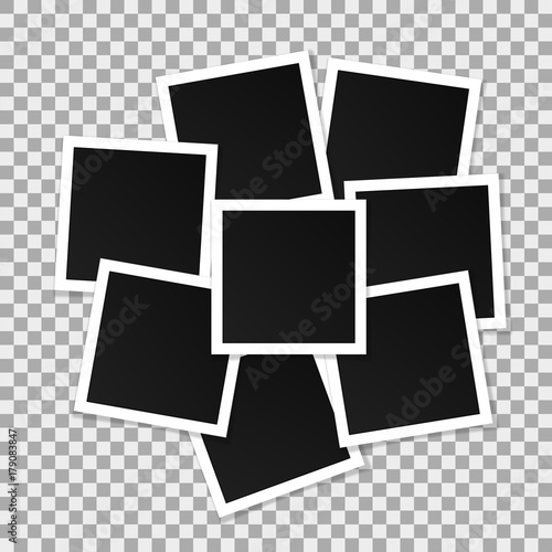 Set of square vector photo frames. Collage of realistic frames isolated on transparent background. Template design. Vector illustration