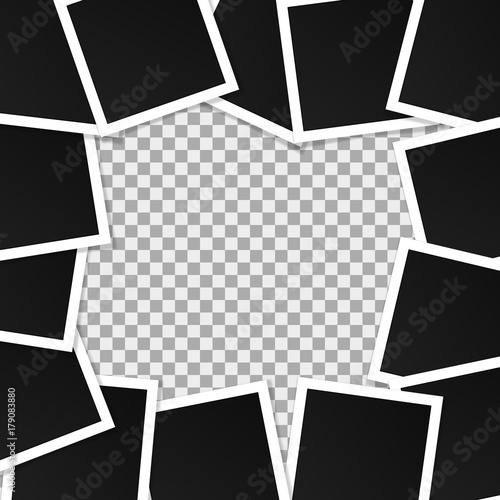 Set of square vector photo frames. Collage of realistic frames isolated on transparent background. Template design. Vector illustration
