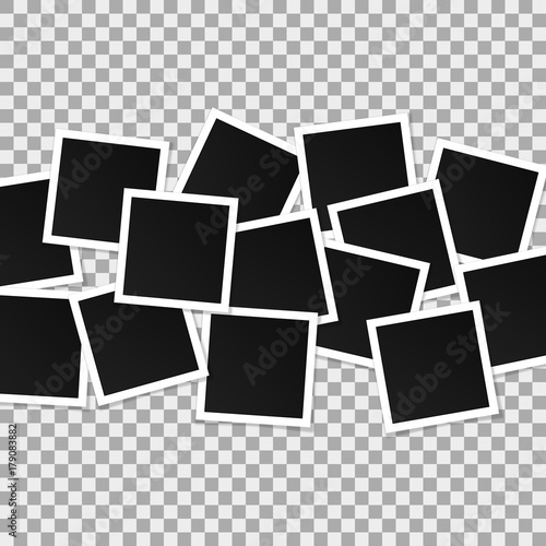 Set of square vector photo frames. Collage of realistic frames isolated on transparent background. Template design. Vector illustration