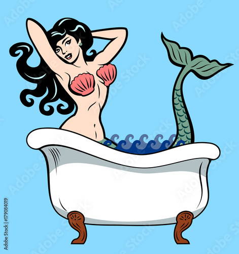 Mermaid bathing in the bathtub