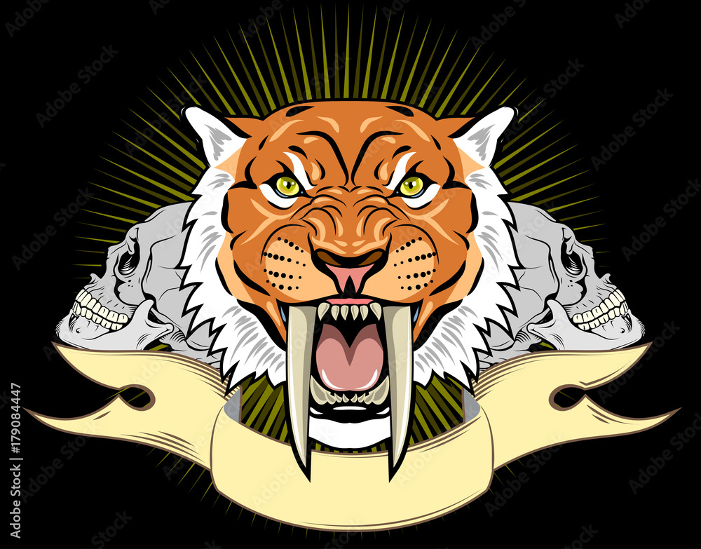 The saber-toothed tiger on the banner background Stock Vector | Adobe Stock
