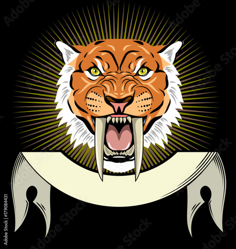 Fototapeta Naklejka Na Ścianę i Meble -  The saber-toothed tiger on the banner background