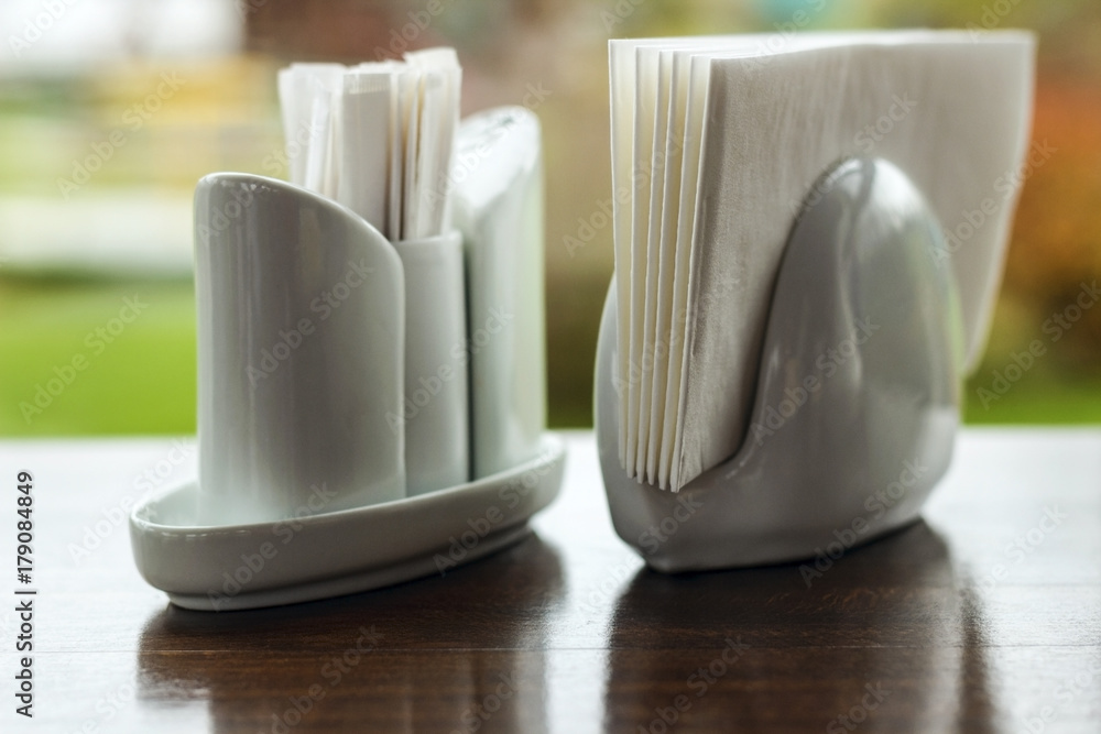 Cafe table top set with saltcellar and pepper-pot. Cafe table top set with saltcellar and pepper-pot.