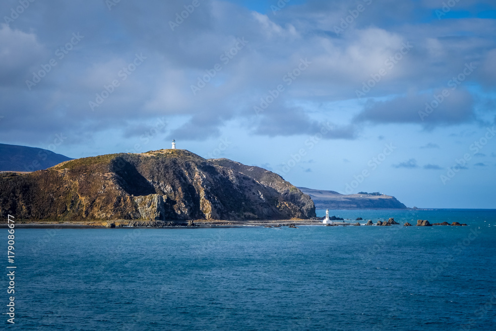 Lighthouse on cliffs near Wellington, New Zealand