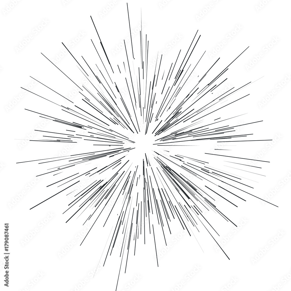 Naklejka premium Radiating from the center of thinbeams, lines. Vector illustration. Abstract explosion, speed motion lines, radiating sharp 