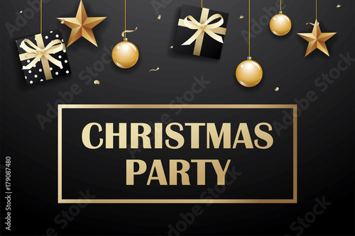 Wallpaper Mural Merry christmas and party on dark background with luxury gold ball, gift box, and star. Torontodigital.ca