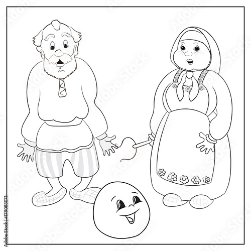 Russian folk tale about kolobok. Coloring. 